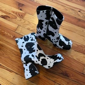ASOS faux hair cow print platform boots